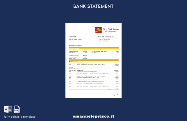 Modello Excel di estratto conto CIBC canadese in stile verificato